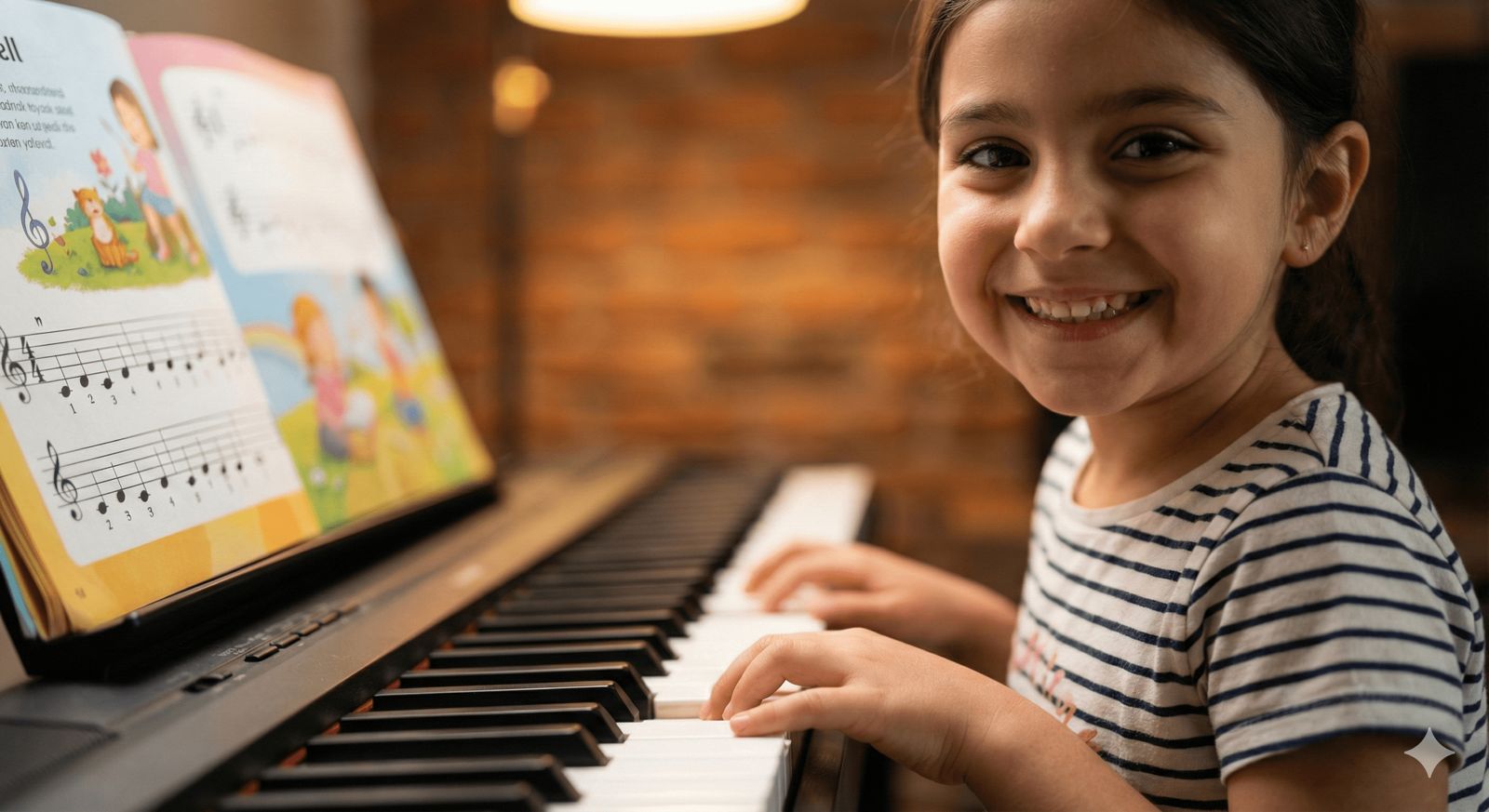 Okul çağındaki çocuklar için notaları eğlenceli hale getiren çocuk piyano kursu materyalleri.