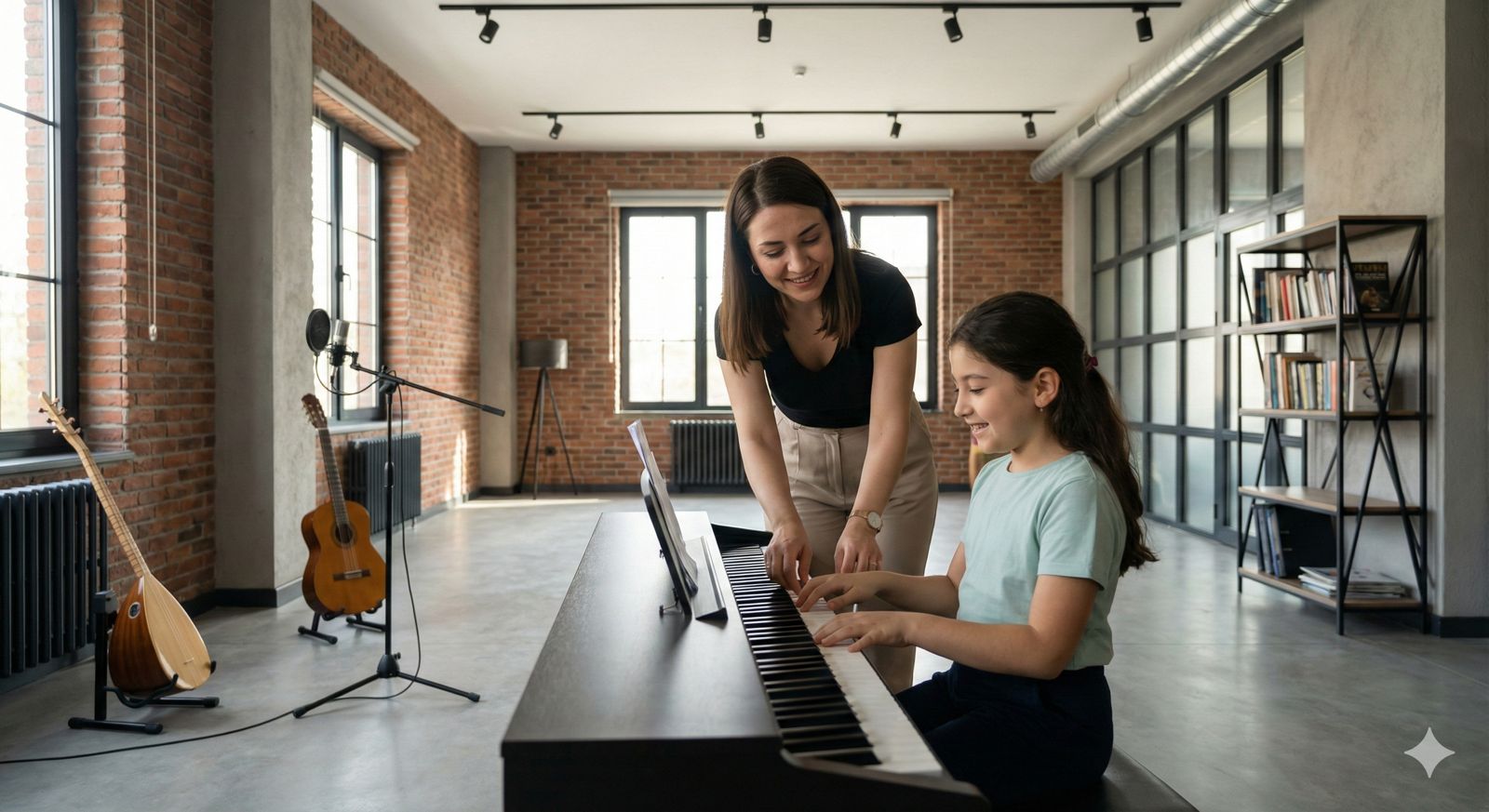 İstanbul Bakırköy'de özel ders piyano eğitimi veren eğitmen ve öğrenci.