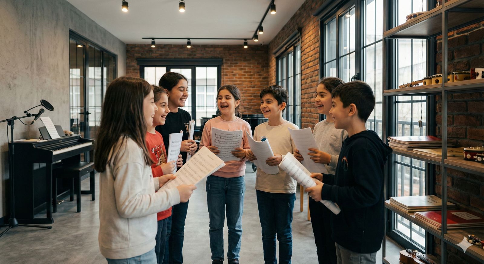 Bakırköy Piyano Akademi'de sosyalleşen ve müzik eğitimi alan mutlu çocuklar.