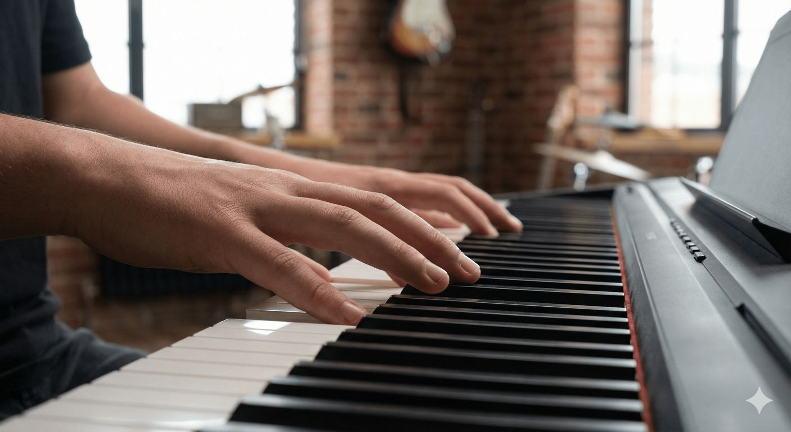 Bakırköy piyano akademi stüdyosunda piyano eğitimi alan ve hobi edinen mutlu genç öğrenci.