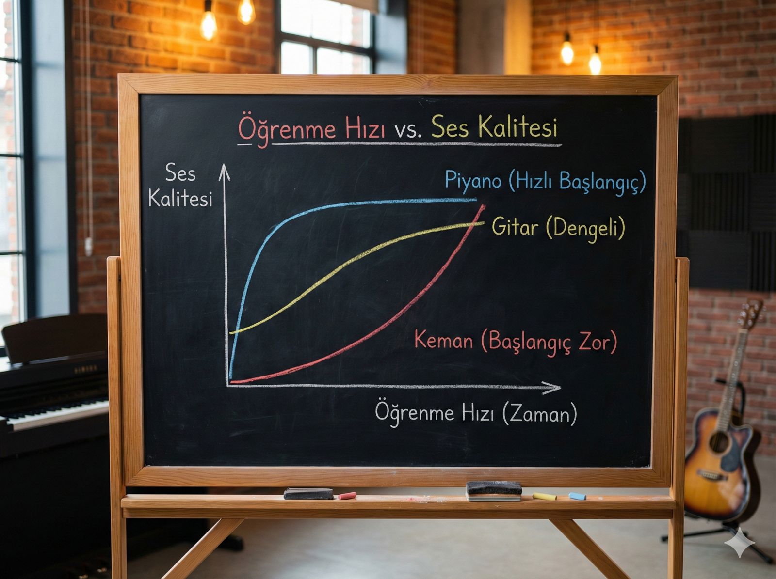 Enstrümanların öğrenme süreleri ve başlangıç kolaylığı karşılaştırma grafiği.