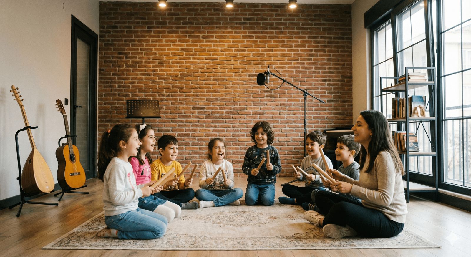 Çocuk gelişimi için ritim atölyesi ve grup içi sosyal etkileşim eğitimi.