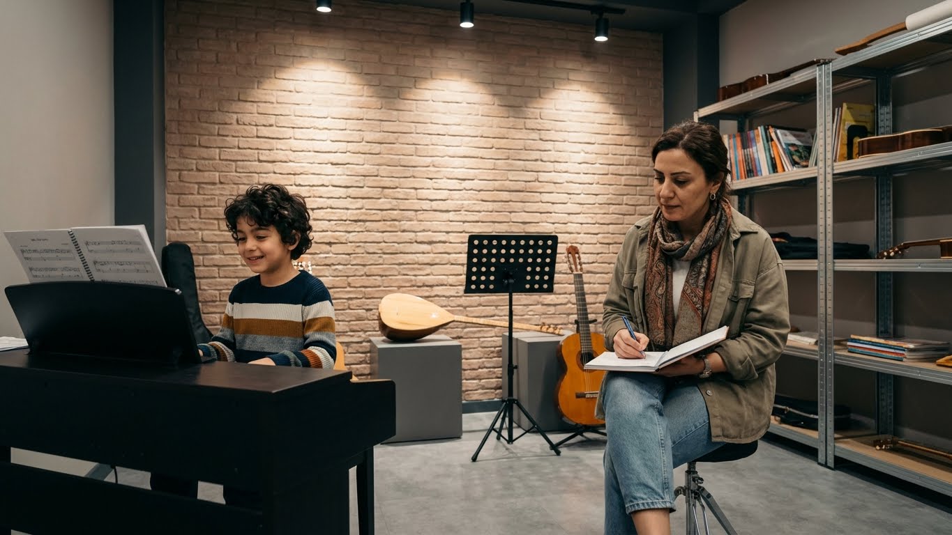 Bakırköy Piyano Akademi profesyonel piyano eğitmeni eşliğinde teknik düzeltme yapan öğrenci.