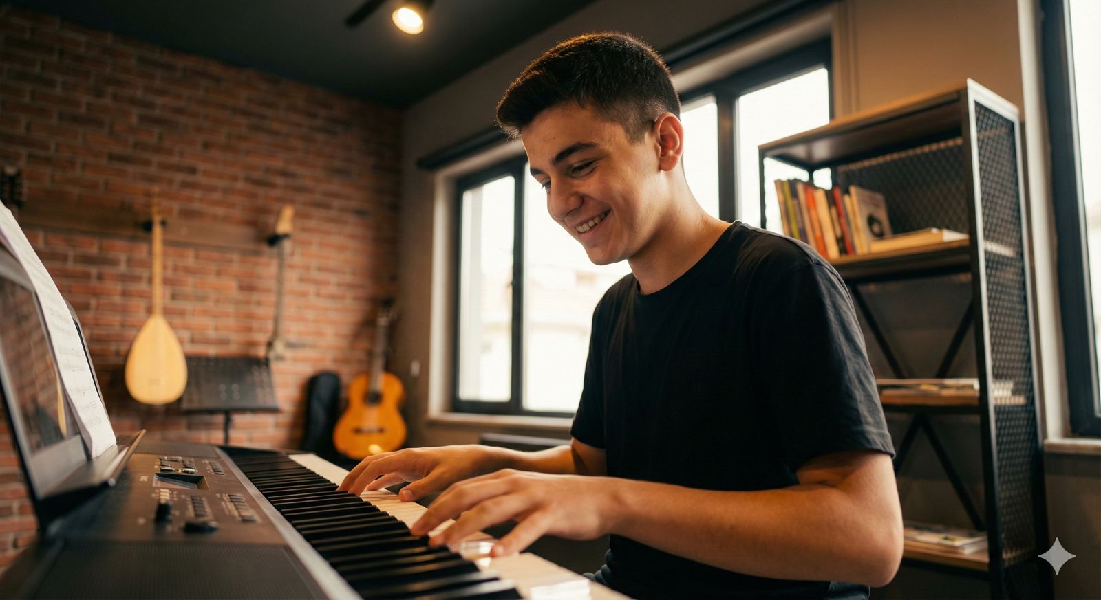 Piyano çalmak insana ne kazandırır sorusuna cevap olarak odaklanma ve mutluluk.