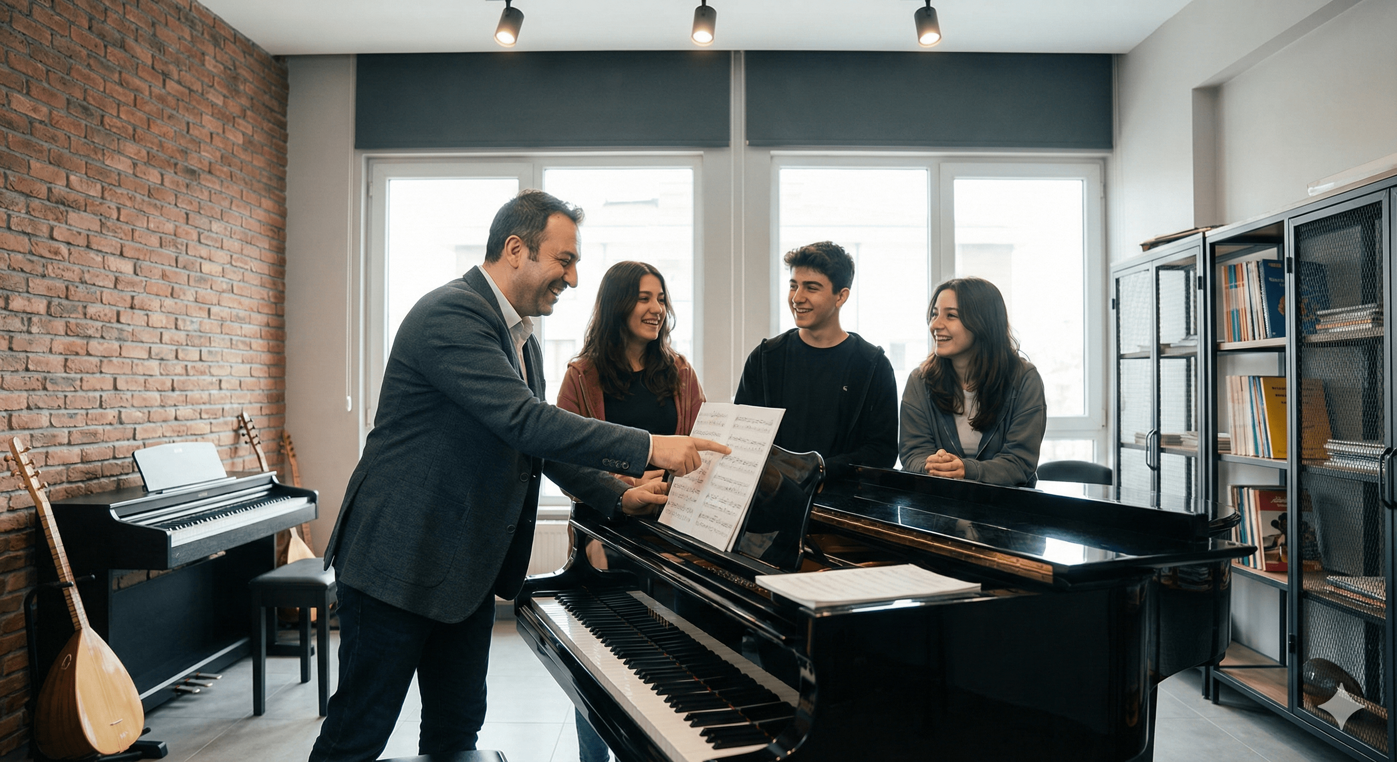 MEB onaylı genç kursları kapsamında grup piyano dersi yapan ve sosyalleşen öğrenciler.