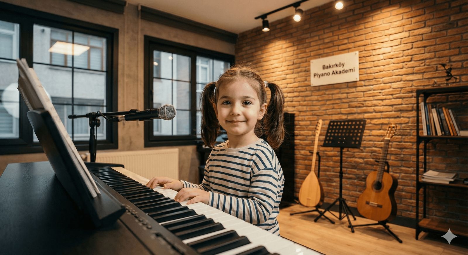 5 yaş piyano kursu öğrencisi doğru el pozisyonu ile piyano çalıyor.