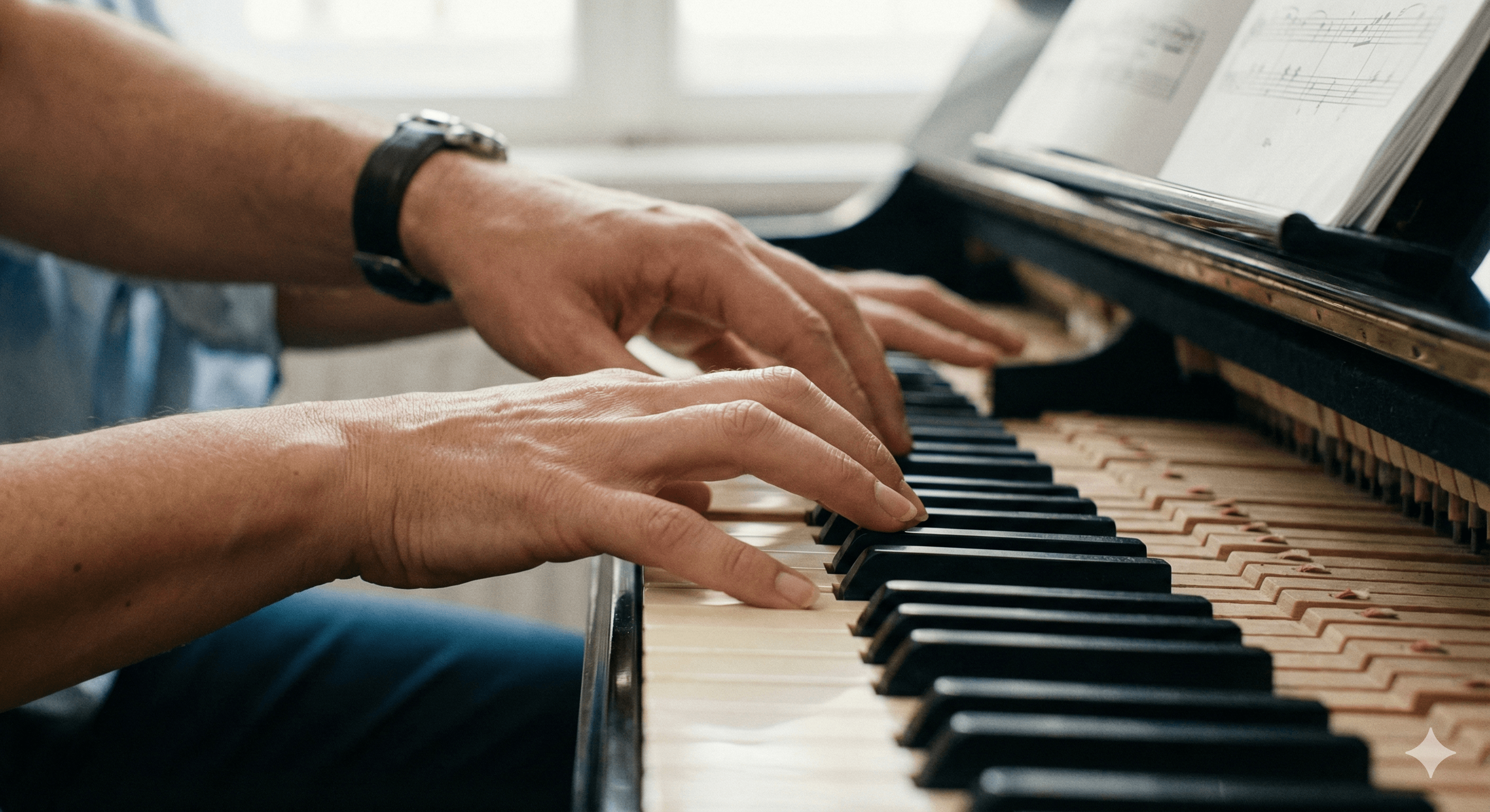 Yetişkinler için piyano dersi ve teknik parmak egzersizleri, doğru tuşe kullanımı.