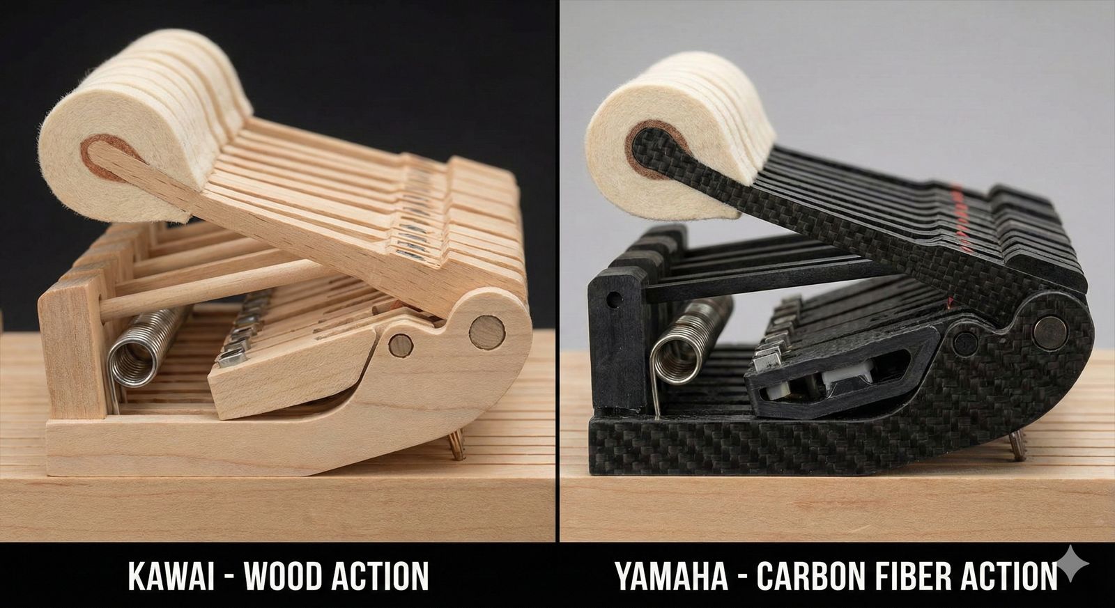 Piyano mekanizması ve tuşe sistemleri kalite karşılaştırması.