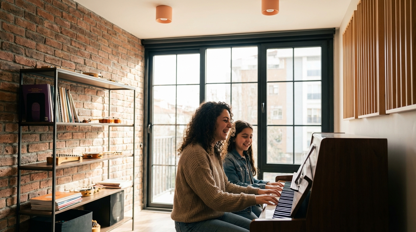 10 yaş çocuk aktiviteleri için piyano kursunda neşeli eğitim anı.